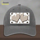 Tan White Polka Dot Tan Centered Hearts Novelty License Plate Hat Unconstructed Cotton / Charcoal