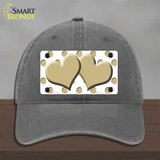 Gold White Polka Dot Gold Centered Hearts Novelty License Plate Hat Unconstructed Cotton / Charcoal