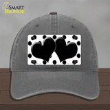 Black White Polka Dot Black Centered Hearts Novelty License Plate Hat Unconstructed Cotton / Charcoal