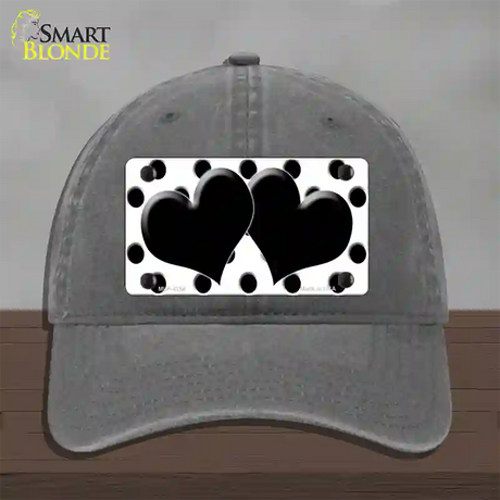 Black White Polka Dot Black Centered Hearts Novelty License Plate Hat Unconstructed Cotton / Charcoal