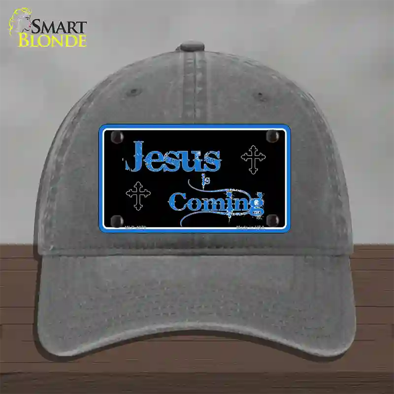 Jesus Is Coming Novelty License Plate Hat Unconstructed Cotton / Charcoal