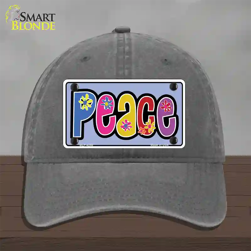 Peace And Flowers Novelty License Plate Hat Unconstructed Cotton / Charcoal