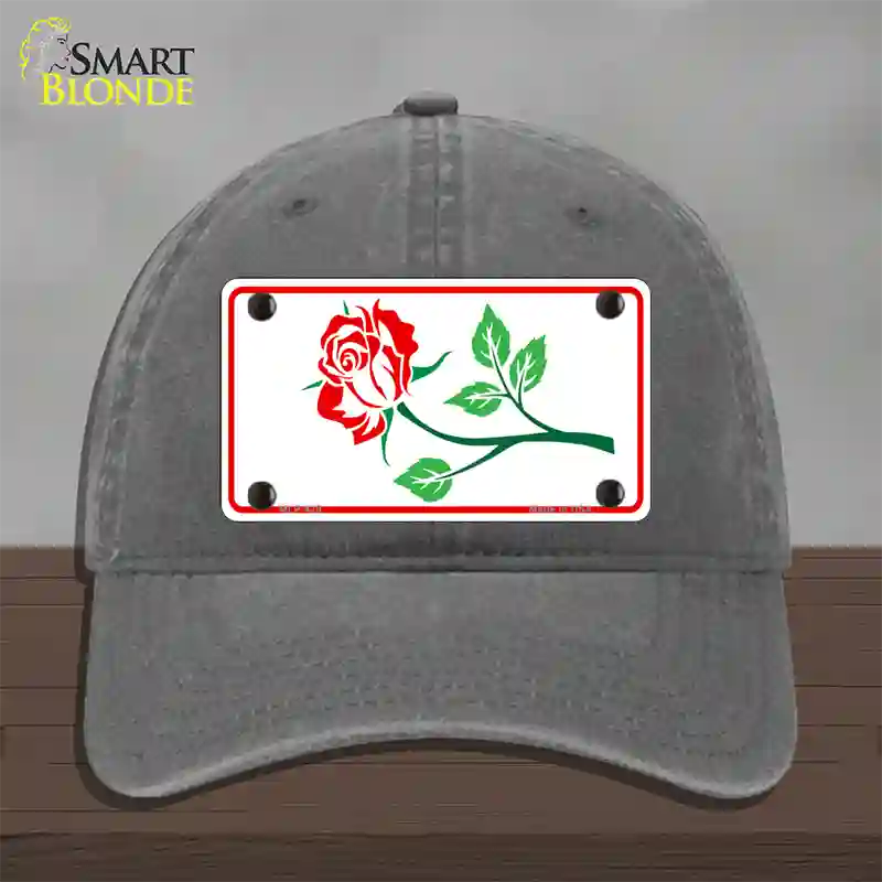 Rose Design White Novelty License Plate Hat Unconstructed Cotton / Charcoal