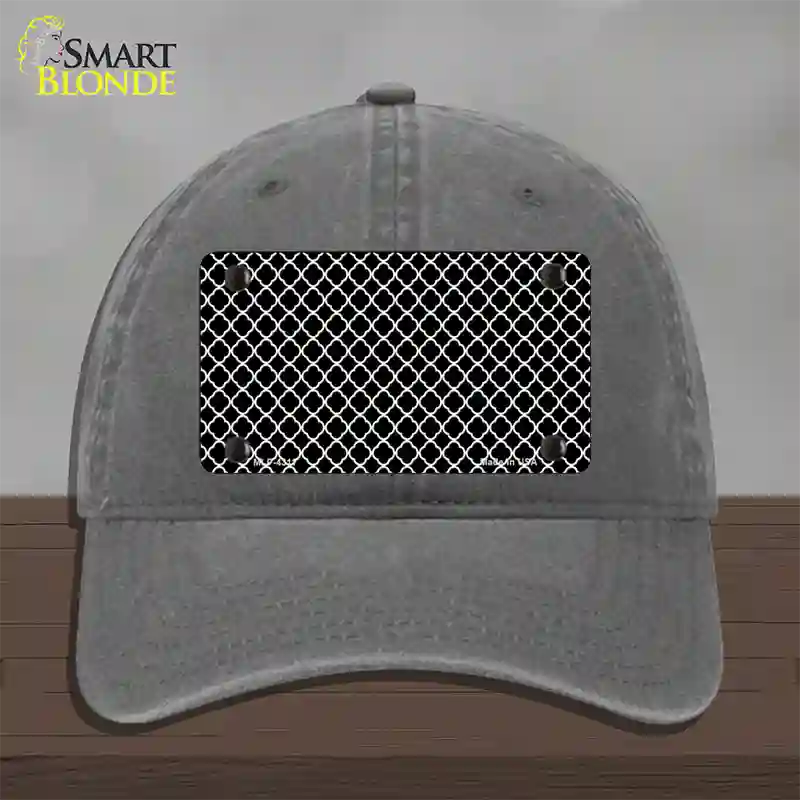 Black White Quatrefoil Novelty License Plate Hat Unconstructed Cotton / Charcoal
