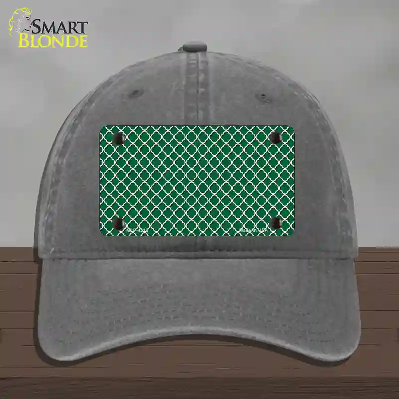 Green White Quatrefoil Novelty License Plate Hat Unconstructed Cotton / Charcoal