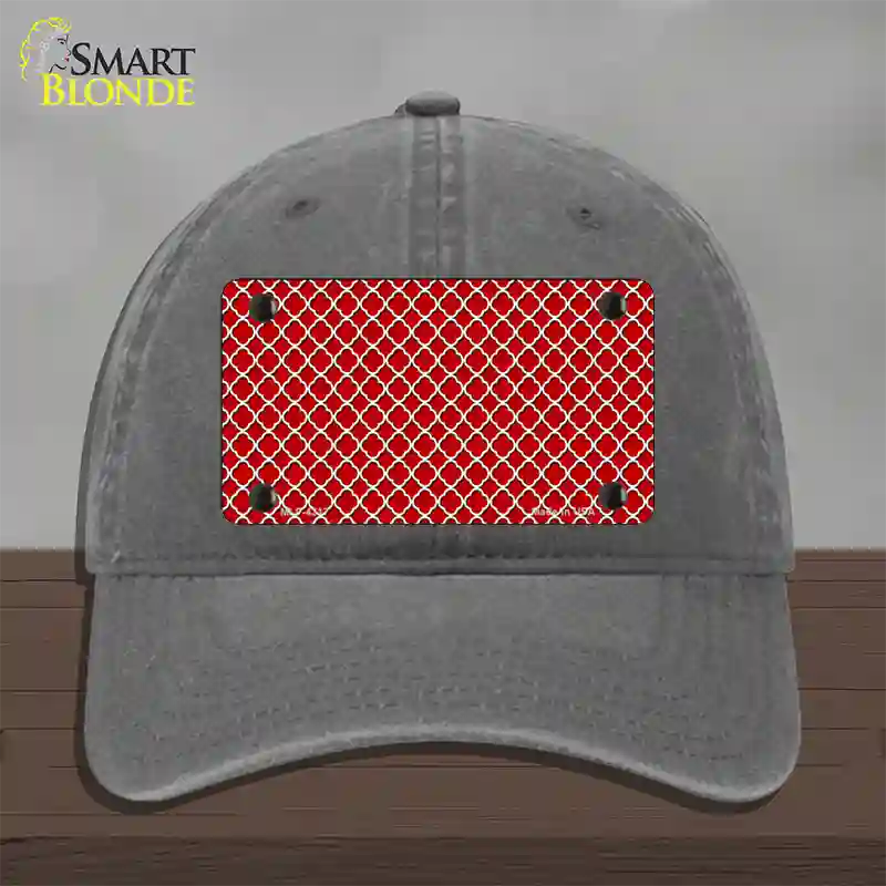 Red White Quatrefoil Novelty License Plate Hat Unconstructed Cotton / Charcoal