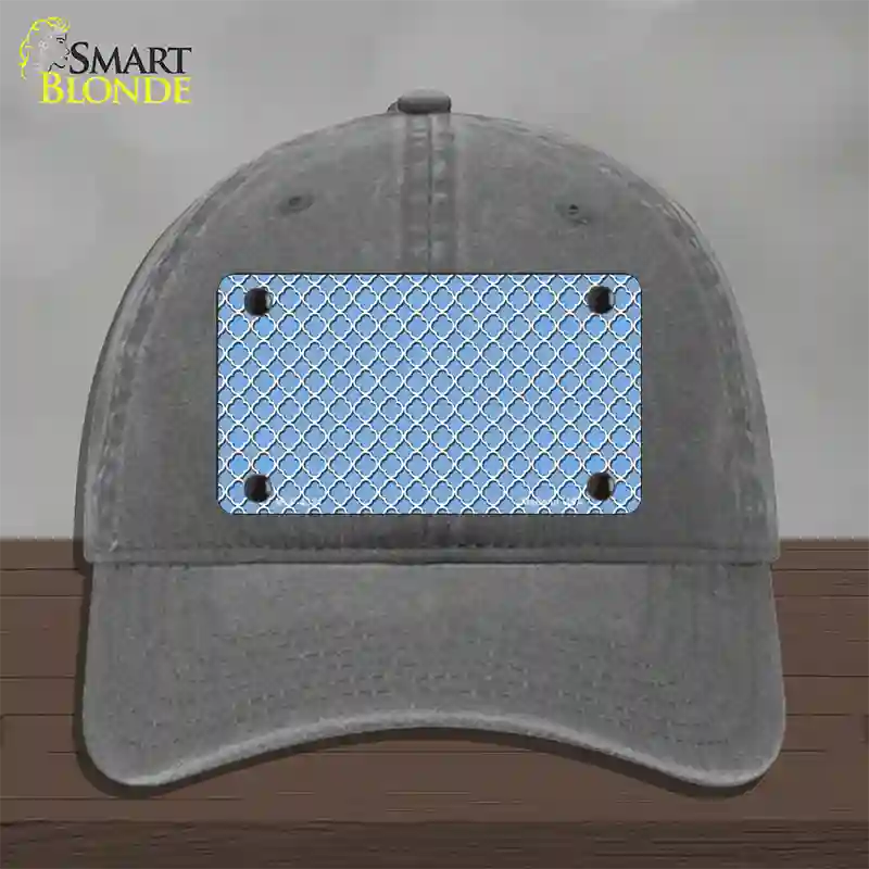 Light Blue White Quatrefoil Novelty License Plate Hat Unconstructed Cotton / Charcoal