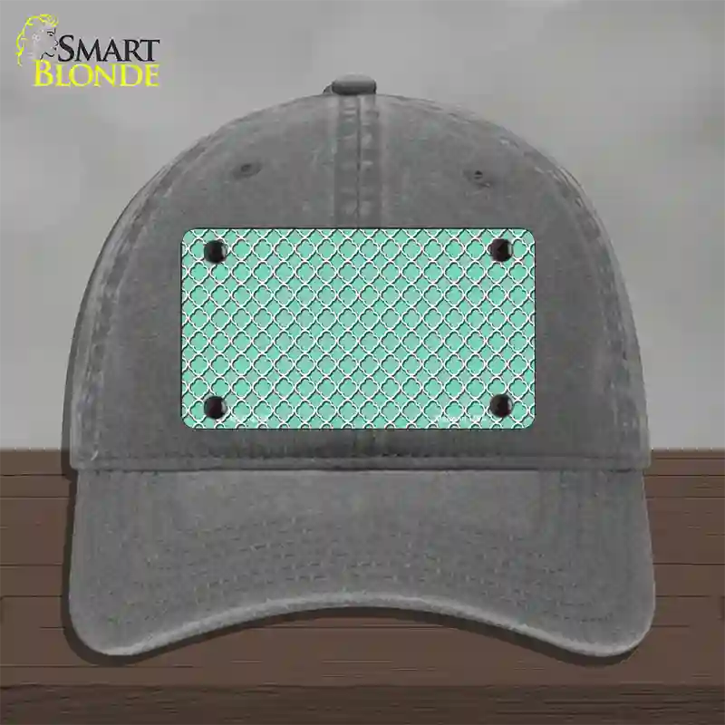 Mint White Quatrefoil Novelty License Plate Hat Unconstructed Cotton / Charcoal