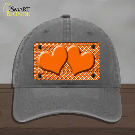 Orange White Quatrefoil Orange Center Hearts Novelty License Plate Hat Unconstructed Cotton / Charcoal