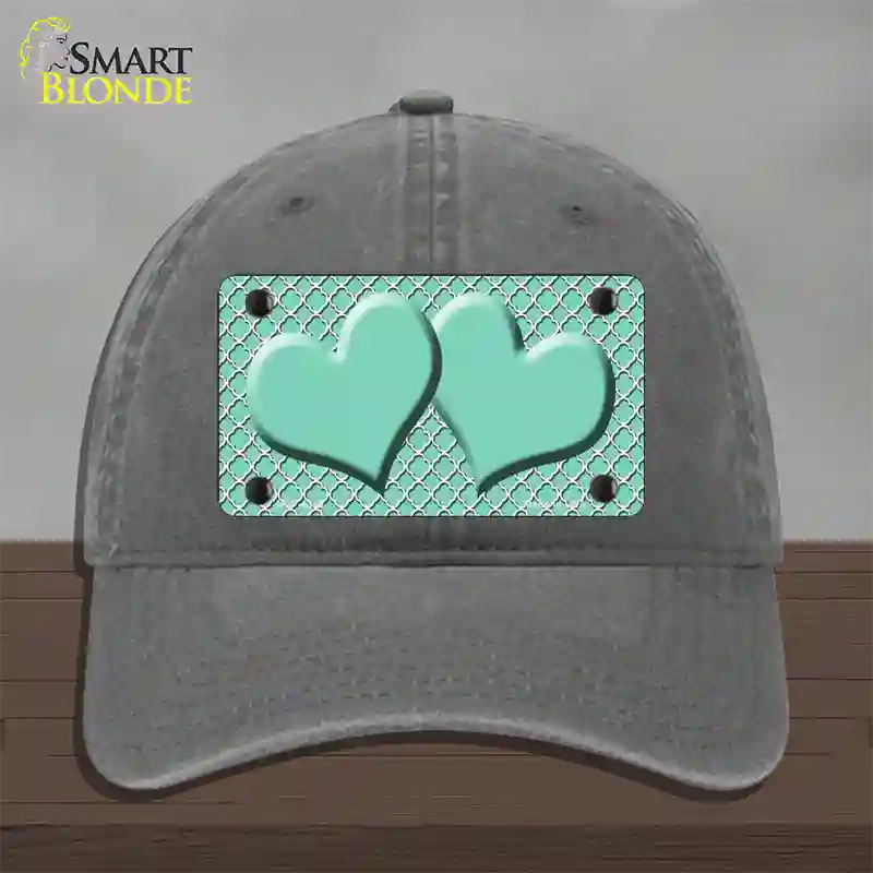 Mint White Quatrefoil And Mint Center Hearts Novelty License Plate Hat Unconstructed Cotton / Charcoal