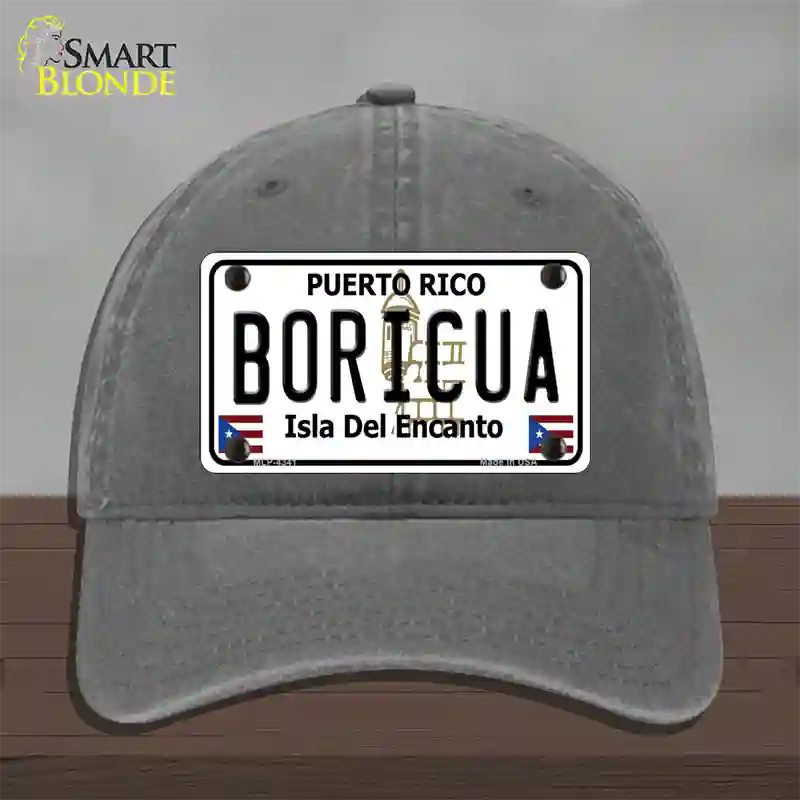 Boricua Puerto Rico Novelty License Plate Hat Unconstructed Cotton / Charcoal