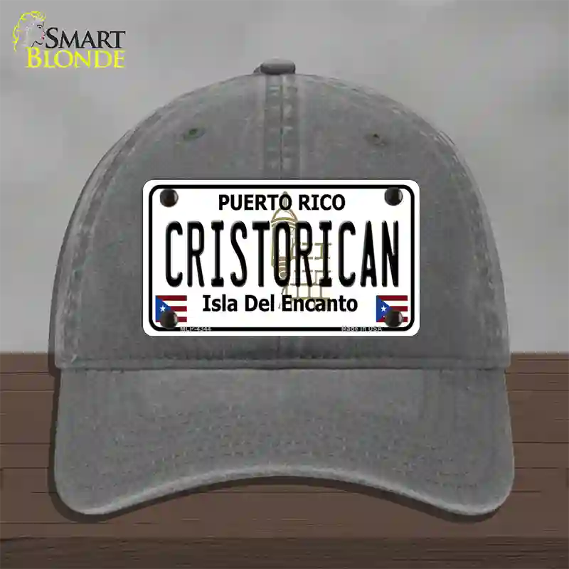 Cristorican Puerto Rico Novelty License Plate Hat Unconstructed Cotton / Charcoal