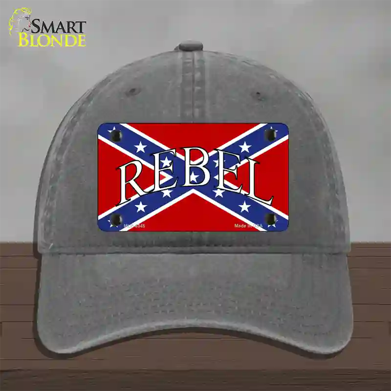 Rebel Confederate Flag Novelty License Plate Hat Unconstructed Cotton / Charcoal