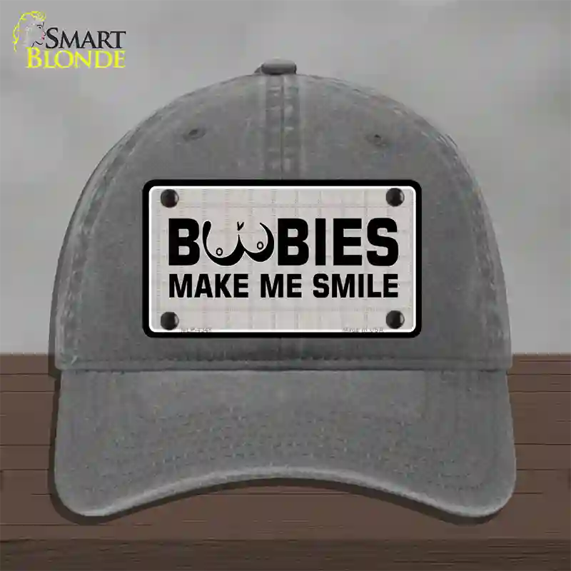 Boobies Make Me Smile Novelty License Plate Hat Unconstructed Cotton / Charcoal