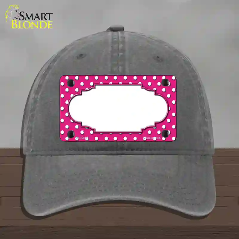 Scallop Pink White Polka Dot Novelty License Plate Hat Unconstructed Cotton / Charcoal