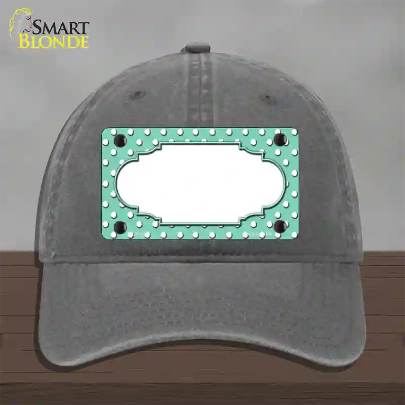 Scallop Mint White Polka Dot Novelty License Plate Hat Unconstructed Cotton / Charcoal