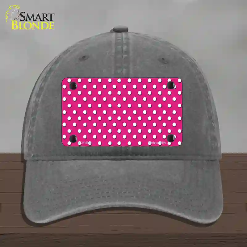 Pink Polka Dot Novelty License Plate Hat Unconstructed Cotton / Charcoal