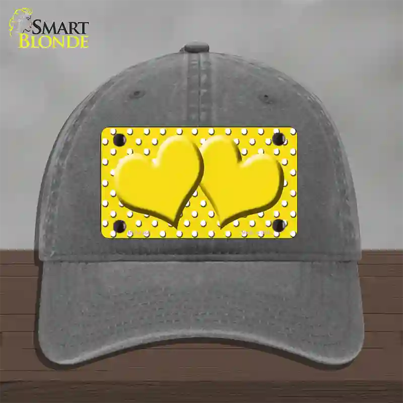 Yellow White Polka Dot Center Hearts Novelty License Plate Hat Unconstructed Cotton / Charcoal