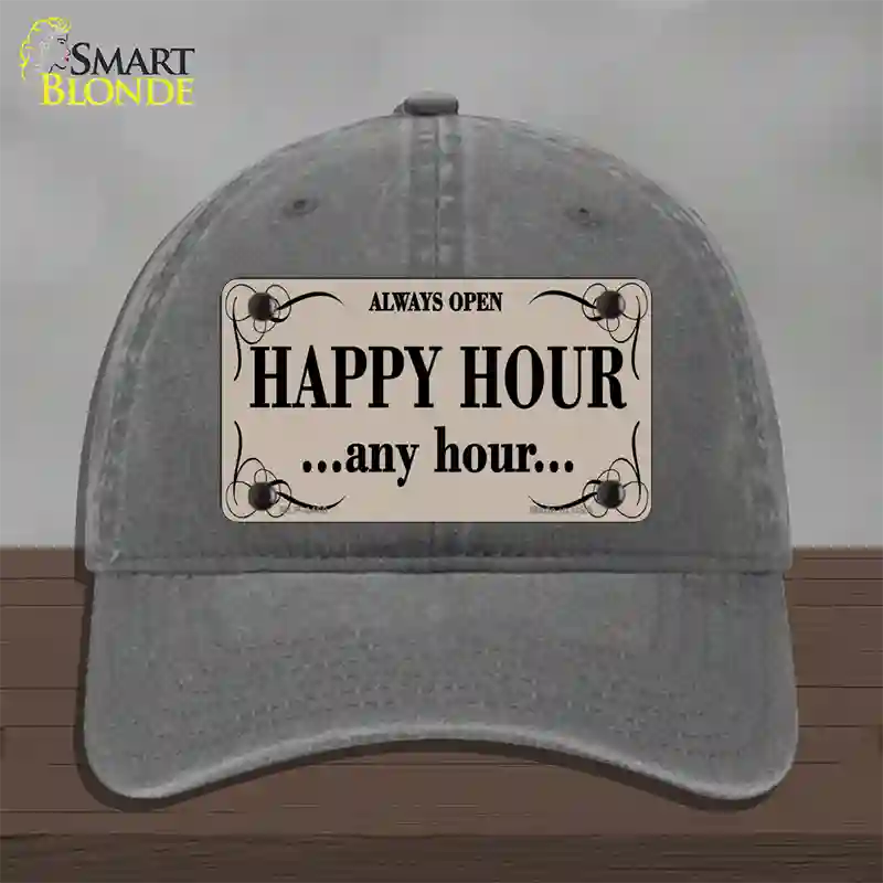 Happy Hour Any Hour Novelty License Plate Hat Unconstructed Cotton / Charcoal