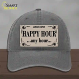 Happy Hour Any Hour Novelty License Plate Hat Unconstructed Cotton / Charcoal