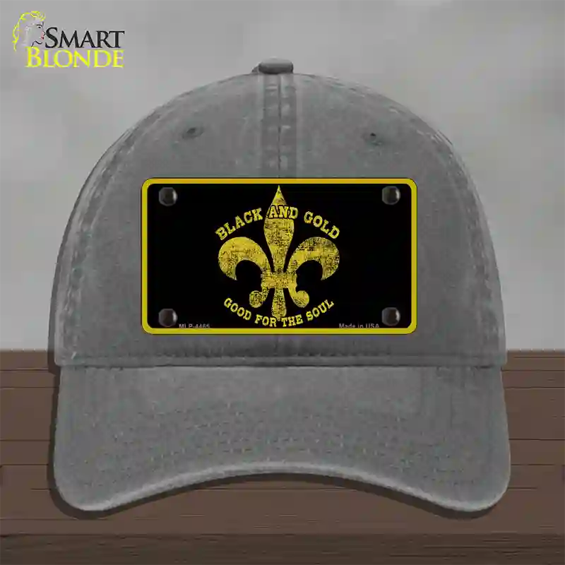 Saints Fleur De Lis Black Novelty License Plate Hat Unconstructed Cotton / Charcoal