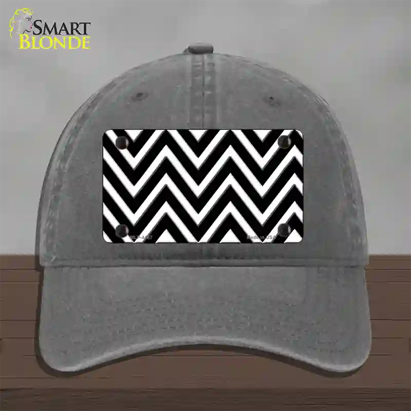 Black White Large Chevron Novelty License Plate Hat Unconstructed Cotton / Charcoal