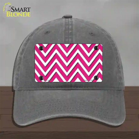 Pink White Large Chevron Novelty License Plate Hat Unconstructed Cotton / Charcoal