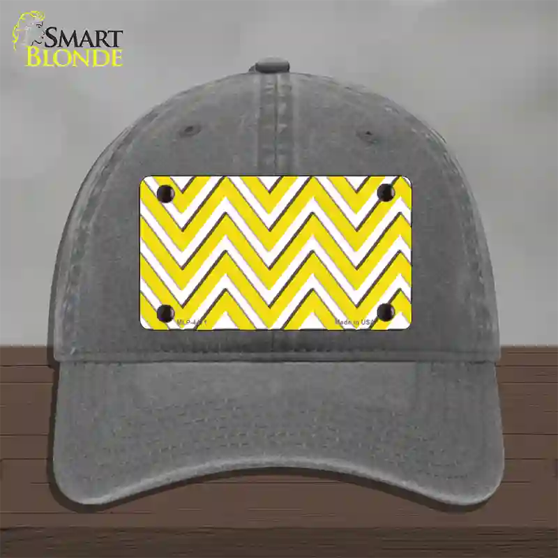 Yellow White Large Chevron Novelty License Plate Hat Unconstructed Cotton / Charcoal