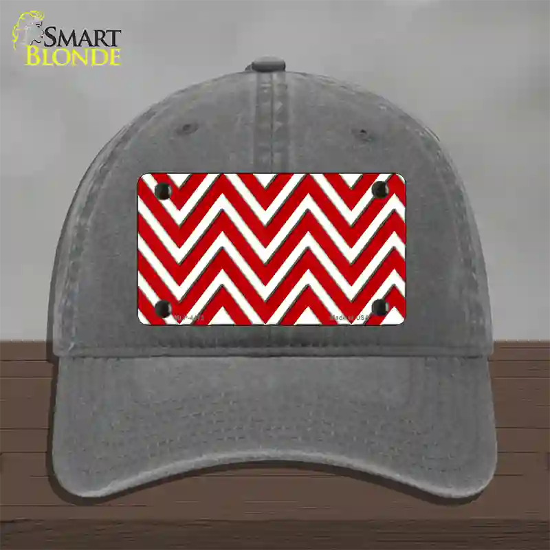 Red White Large Chevron Novelty License Plate Hat Unconstructed Cotton / Charcoal