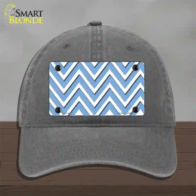 Light Blue White Large Chevron Novelty License Plate Hat Unconstructed Cotton / Charcoal