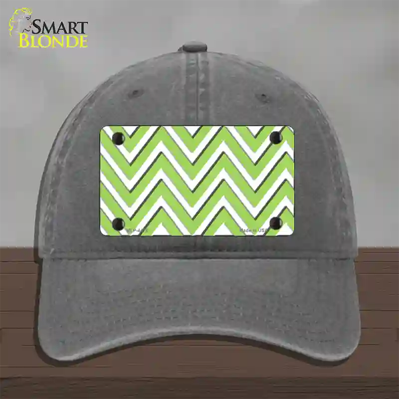 Lime Green White Large Chevron Novelty License Plate Hat Unconstructed Cotton / Charcoal