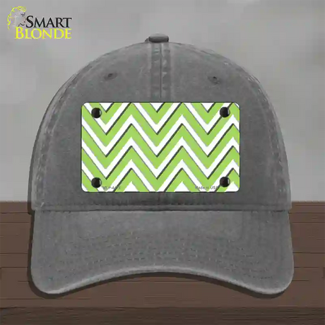 Lime Green White Large Chevron Novelty License Plate Hat Unconstructed Cotton / Charcoal