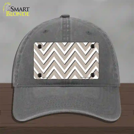 Tan White Large Chevron Novelty License Plate Hat Unconstructed Cotton / Charcoal