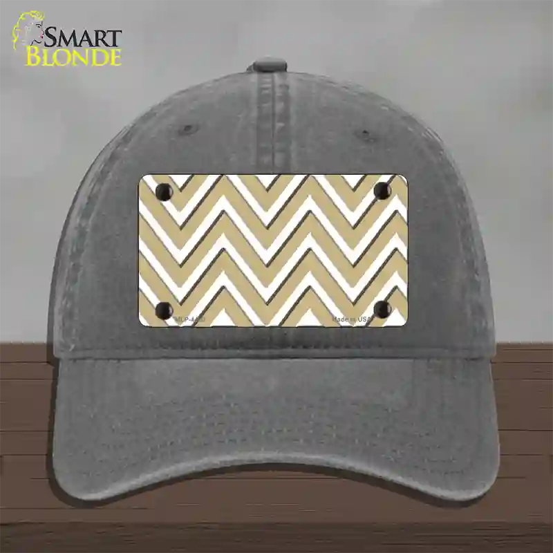 Gold White Large Chevron Novelty License Plate Hat Unconstructed Cotton / Charcoal