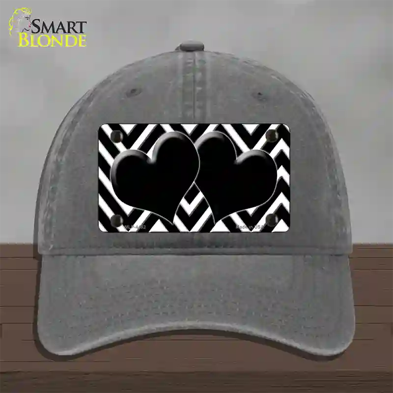 Black White Large Chevron Black Center Hearts Novelty License Plate Hat Unconstructed Cotton / Charcoal