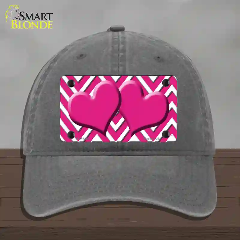 Pink White Large Chevron Hot Pink Center Hearts Novelty License Plate Hat Unconstructed Cotton / Charcoal