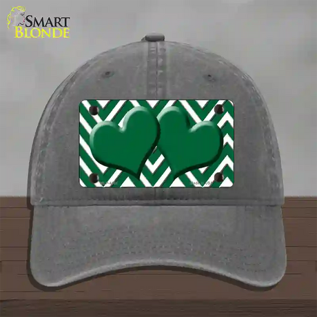 Green White Large Chevron Green Center Hearts Novelty License Plate Hat Unconstructed Cotton / Charcoal