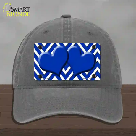 Blue White Large Chevron Blue Center Hearts Novelty License Plate Hat Unconstructed Cotton / Charcoal