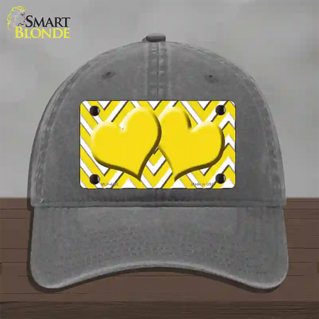 Yellow White Large Chevron Yellow Center Hearts Novelty License Plate Hat Unconstructed Cotton / Charcoal