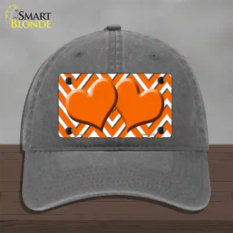 Orange White Large Chevron Orange Center Hearts Novelty License Plate Hat Unconstructed Cotton / Charcoal