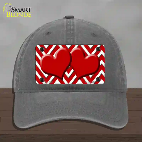 Red White Large Chevron Red Center Hearts Novelty License Plate Hat Unconstructed Cotton / Charcoal