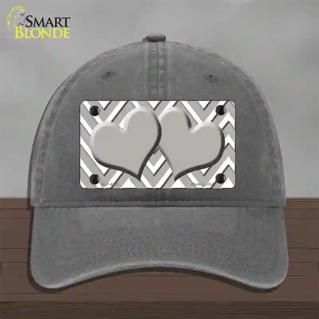 Grey White Large Chevron Grey Center Hearts Novelty License Plate Hat Unconstructed Cotton / Charcoal