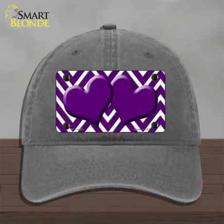 Purple White Large Chevron Purple Center Hearts Novelty License Plate Hat Unconstructed Cotton / Charcoal