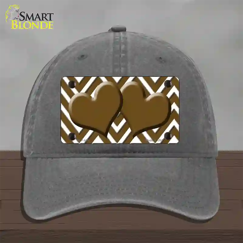 Brown White Large Chevron Brown Center Hearts Novelty License Plate Hat Unconstructed Cotton / Charcoal