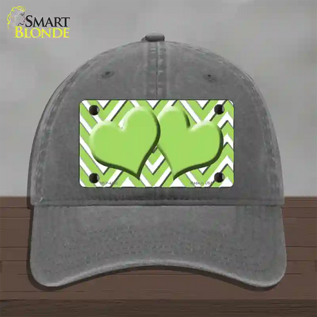 Lime Green White Large Chevron Lime Green Center Hearts Novelty License Plate Hat Unconstructed Cotton / Charcoal