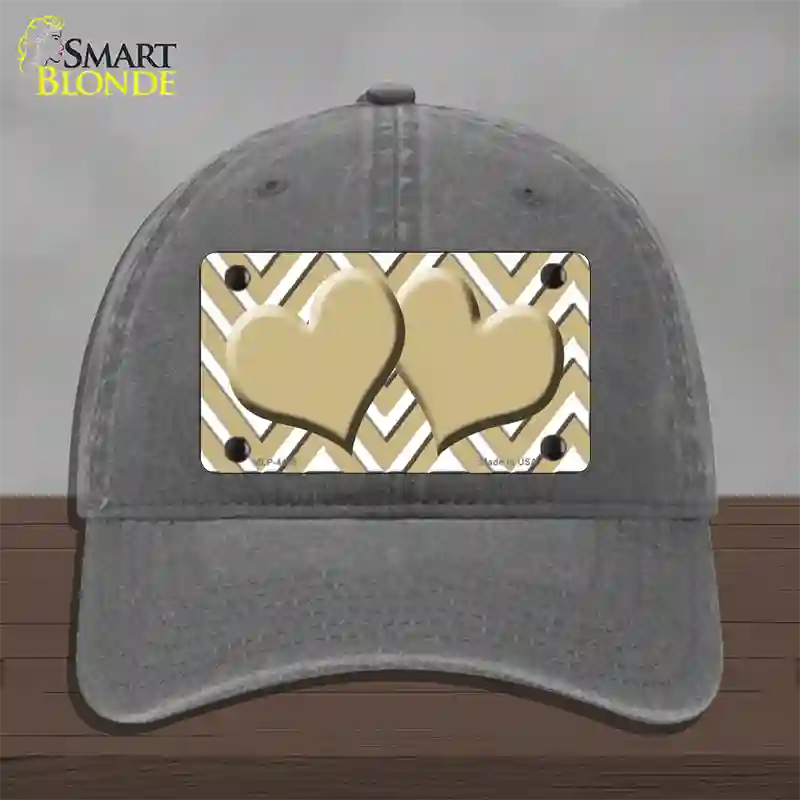 Gold White Large Chevron Gold Center Hearts Novelty License Plate Hat Unconstructed Cotton / Charcoal