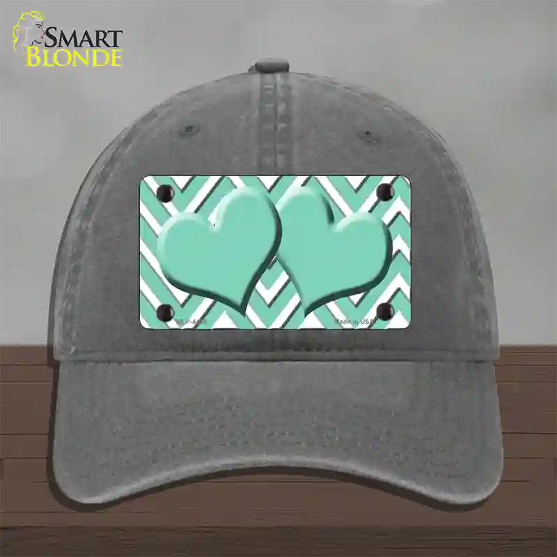 Mint White Large Chevron Mint Center Hearts Novelty License Plate Hat Unconstructed Cotton / Charcoal