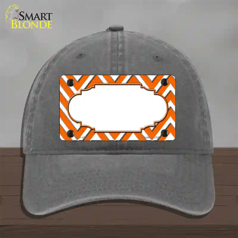 Orange White Large Chevron Center Scallop Novelty License Plate Hat Unconstructed Cotton / Charcoal