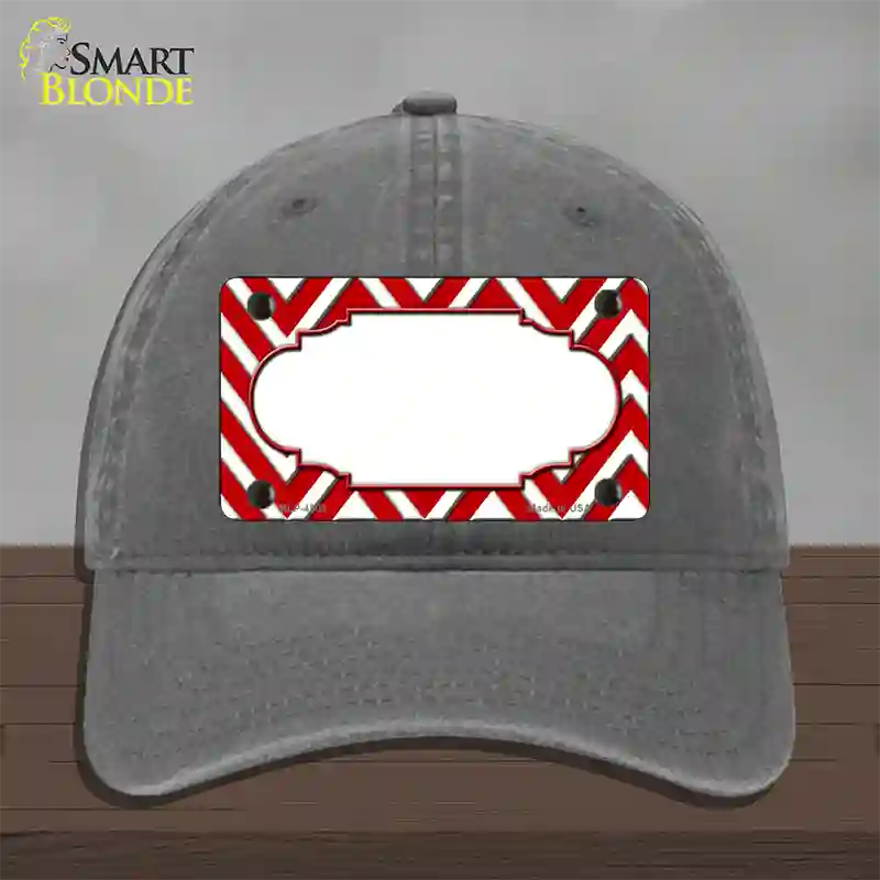 Red White Large Chevron Center Scallop Novelty License Plate Hat Unconstructed Cotton / Charcoal