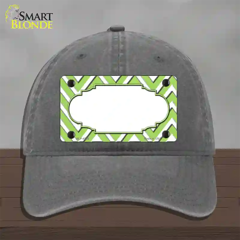 Lime Green White Large Chevron Center Scallop Novelty License Plate Hat Unconstructed Cotton / Charcoal